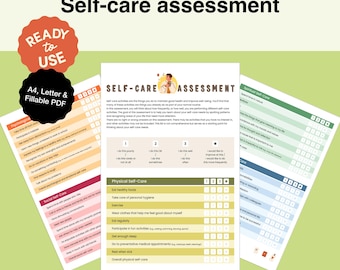 Self-Care Assessment Worksheet: CBT Therapy Tool (Printable, Fillable PDF)