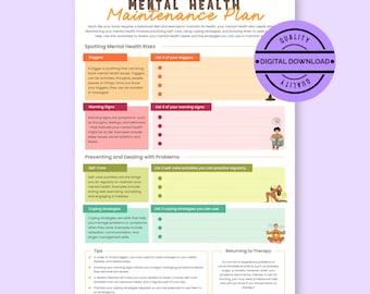 Mental Health Maintenance Plan: Fillable, Instant Download & Printable Worksheet - CBT Therapy for Wellness and Counseling. GoodNotes