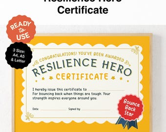 Resilience Hero Certificate of Achievement | Kids’ Resilience Award | Instant Download & Printable | Positive Psychology