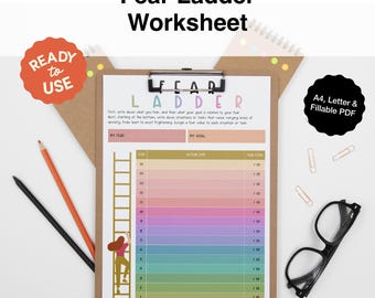 Fear Ladder Worksheet: Anxiety Exposure Tool for CBT Therapy (Printable & Fillable PDF)