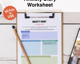 Anxiety Diary Worksheet | CBT Therapy & Counseling Tool for Anxiety Management | Fillable and Printable | Instant Download | GoodNotes
