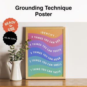 Colorful Grounding Technique Poster for Kids & Adults | Classroom and Therapy Office Decor | Coping Skills Print