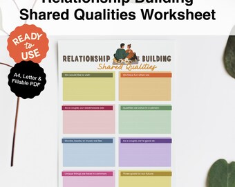 Relationship Building Shared Qualities Worksheet | Couples Counselling Tool | Instant Download, Printable & Fillable Workbook