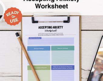 Accepting Anxiety Worksheet: CBT Therapy Tool (Printable, Fillable PDF)