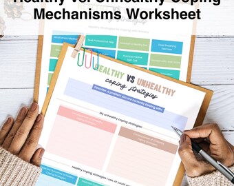 CBT Coping Mechanisms Worksheet: Healthy vs Unhealthy (Printable & Fillable PDF)
