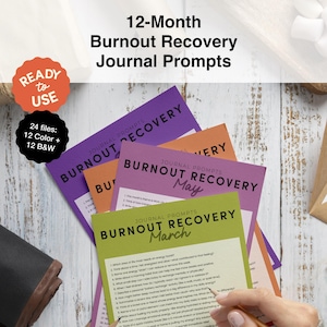 365 Journal Prompts for Burnout Recovery | 12 Months of Guided Reflection for Stress Relief, Self-Care, and Mental Wellness | Printable