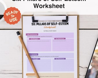 Self-Esteem 6 Pillars Worksheet: CBT Therapy, Fillable Workbook (PDF)