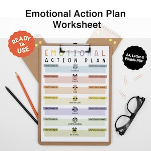 Emotional Action Plan Worksheet: CBT Therapy, Coping Skills (Printable, Fillable PDF)