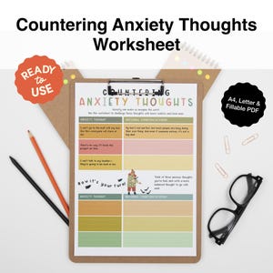 Countering Anxiety Thoughts Worksheet | Replace Negative Thinking | Mental Health Reflection journal Page | CBT Therapy & Counseling Tool