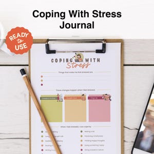Coping With Stress Journal | CBT Therapy for Wellness and School Counseling | Fillable Instant Download & Printable Worksheet | GoodNotes