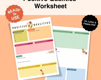 Positive Qualities Worksheet: Self-Discovery & Goal Setting (Fillable PDF)