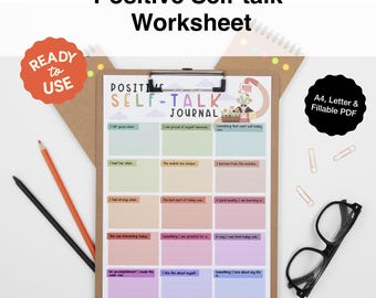 Positive Self-Talk journal | Printable Worksheet for Boosting Self-Esteem and Personal Growth | Wellness Tool for CBT Therapy & Counseling