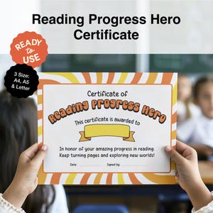 Reading Progress Hero Certificate of Achievement | Book Lovers Award | Student Motivation | Positive Psychology | Printable