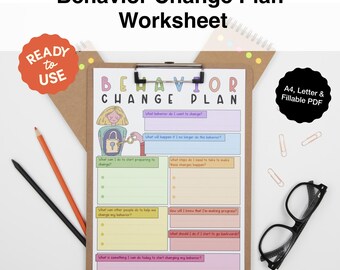 Behavior Change Plan Worksheet: CBT Therapy & Habit Shift (Printable, Fillable PDF)