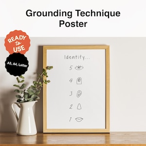 Grounding Technique Poster | 5 Senses Grounding Steps | Illustrated Mindfulness Print | Therapy Office Decor | Instant Download