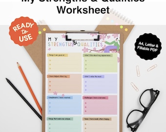 My Strengths and Qualities Worksheet | Self-Esteem Activity | Wellness Tool for CBT Therapy & School Counseling | Printable and Digital