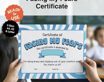 Facing My Fears Certificate of Achievement | Stepping Out of Comfort Zone Recognition | Classroom Awards | Positive Psychology | Printable