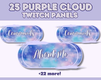 25 Purple Cloud Twitch Panels, Fluffy Cloud Twitch Panels, Cloud Stream Panels, Panels for Twitch Streaming, Purple Lofi Twitch Panels