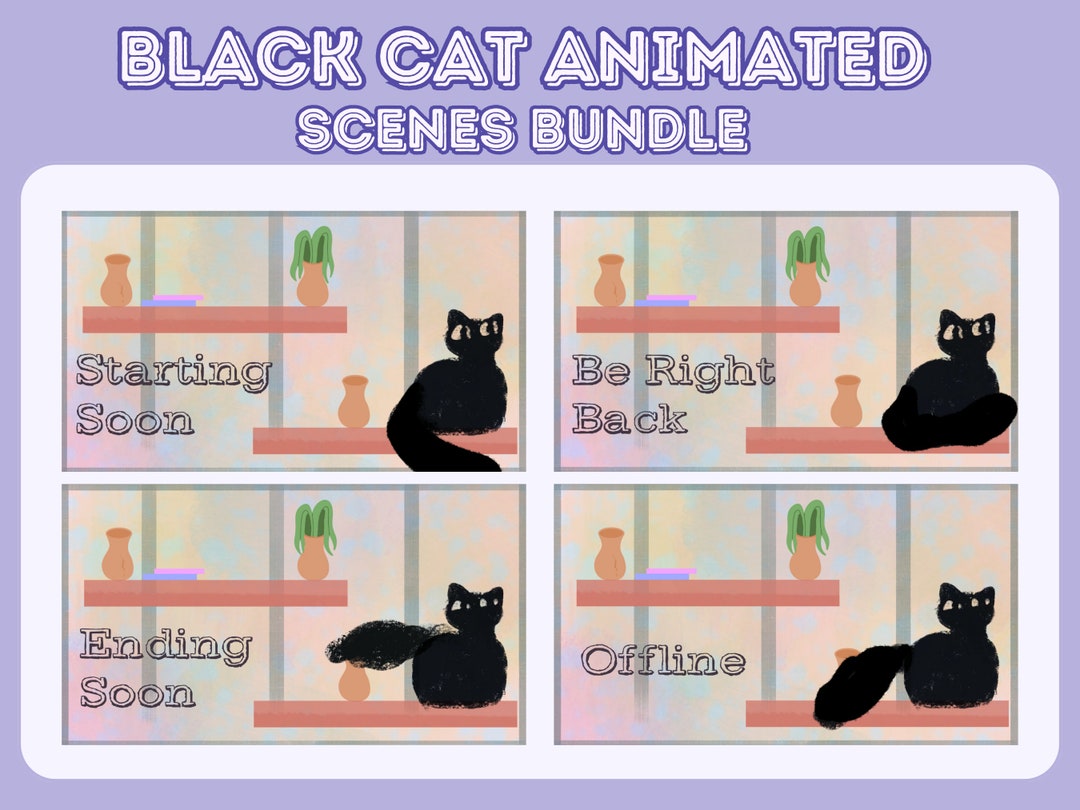 4 Animated Cat Stream Overlay Scenes, Animated Stream Scenes Package ...