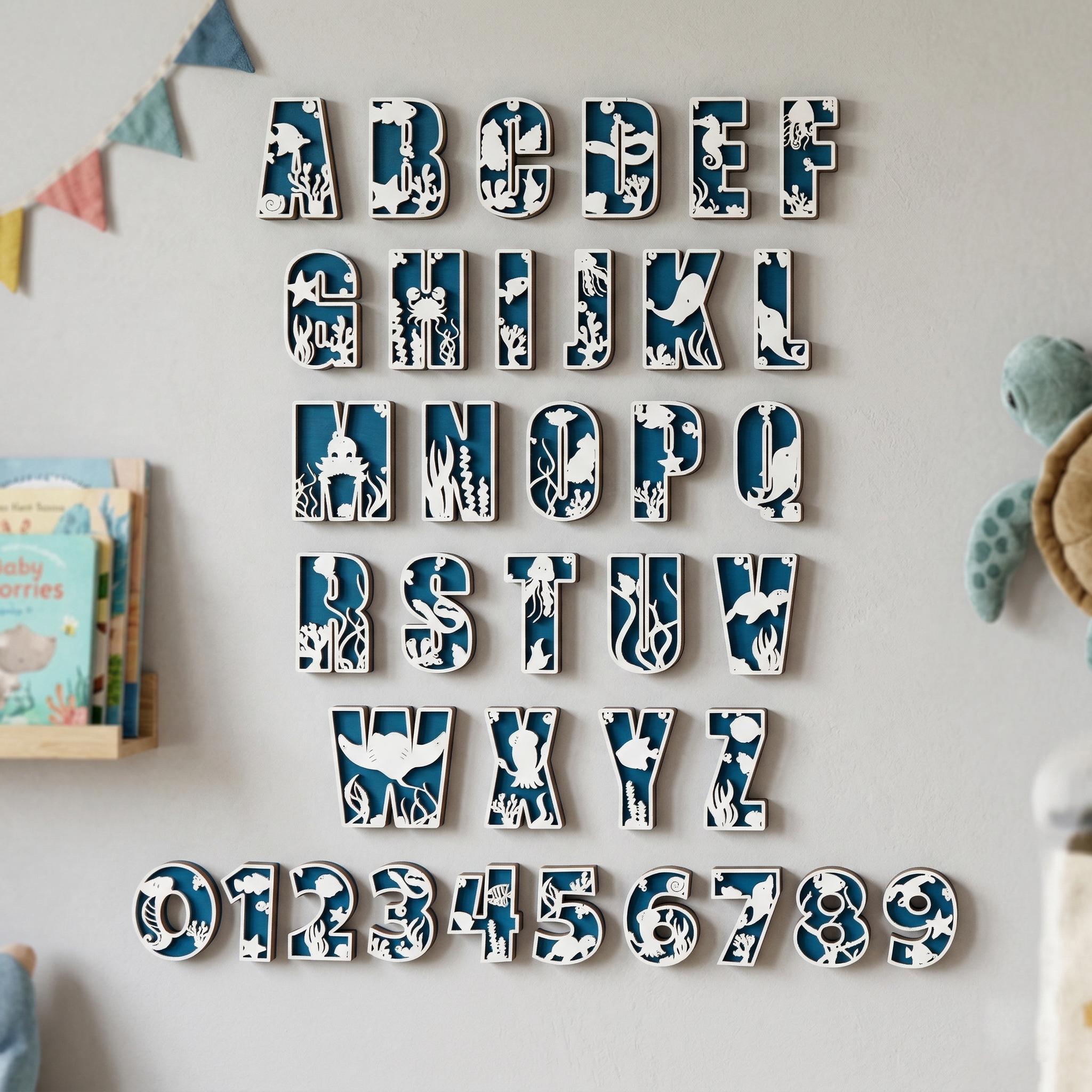 Ocean Sea Life Alphabet and Numbers SVG Bundle, Nursery Wall Decor ...