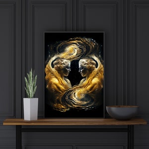 Zwillinge | Wandkunst ZUM AUSDRUCKEN | Digitale Kunst Dekor | Sternzeichen | Herunterladbare AI-Kunst