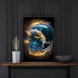 Stier | Wandkunst ZUM AUSDRUCKEN | Digitale Kunst Dekor | Sternzeichen | Herunterladbare AI-Kunst