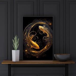 Fische | Wandkunst ZUM AUSDRUCKEN | Digitale Kunst Dekor | Sternzeichen | Herunterladbare AI-Kunst