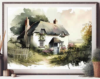 Watercolor Cottage #1 | Wall Art PRINTABLE | Digital Art Decor | Watercolor Art | Downloadable AI Art