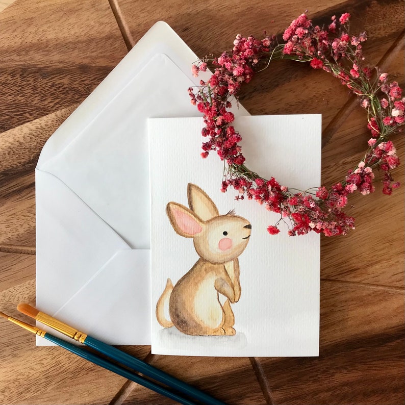 Watercolor card Gift birth bunny Personalized Original watercolor hand painted image 4