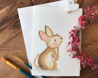 Carte aquarelle | Cadeau naissance | lapin | Personnalisé | Aquarelle originale peinte à la main