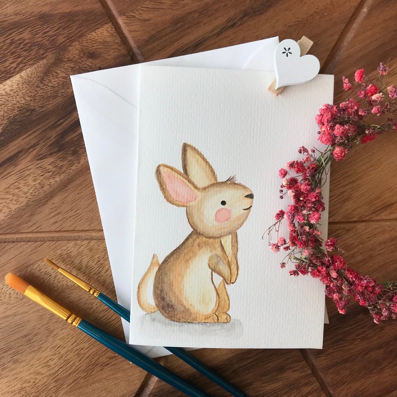 Watercolor card Gift birth bunny Personalized Original watercolor hand painted image 1