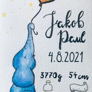 Handgemalte Karte zur Geburt | Klappkarte A6 | Geschenk | Personalisiert | Original Aquarell