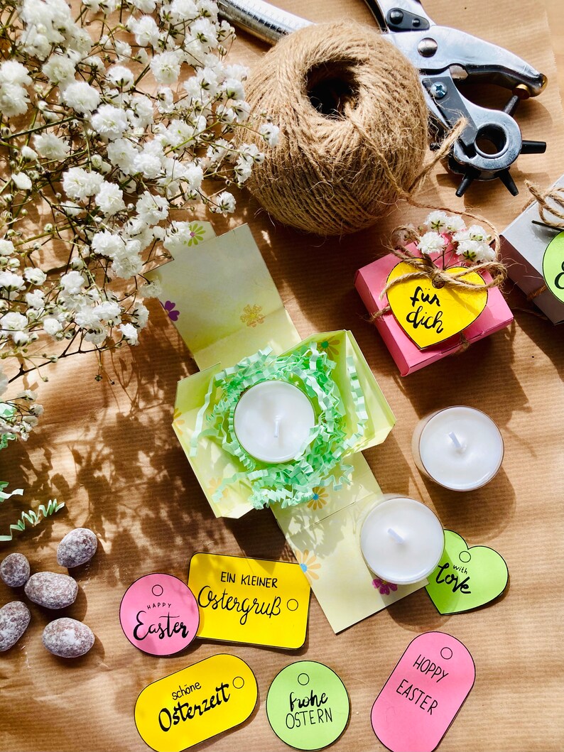 Download PDF Bastelvorlage Teelichtverpackung, Verpackung für 1 Teelicht Kerzenschachtel Geschenk Ostern Bild 6