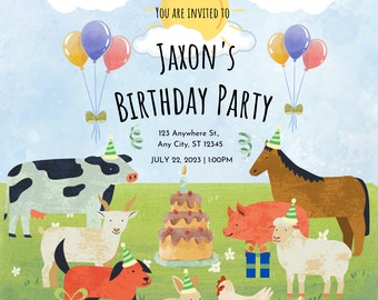 Farm Birthday Invitation Kid's Barnyard Party Invite