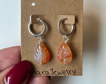 Pendientes de plata de ley con hojas de ágata, accesorios de otoño, pendientes de Acción de Gracias, joyas únicas e impermeables, regalos de otoño para mujeres menores de 30 años.