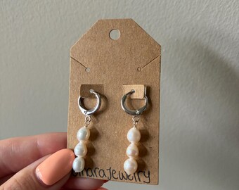 Sterling Silver Freshwater Pearl Dangle Hoop Earrings – Beachy Style Jewelry