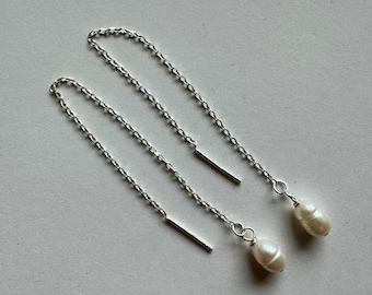 Pendientes de plata de ley con perlas de agua dulce, joyería nupcial