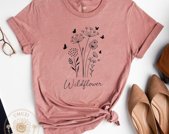 Minimalist Wildflower Tshirt, Wild Flowers Shirt, Floral Tshirt, Flower Shirt, Gift for Women, Ladies Shirts, Best Friend Gift, Artistic