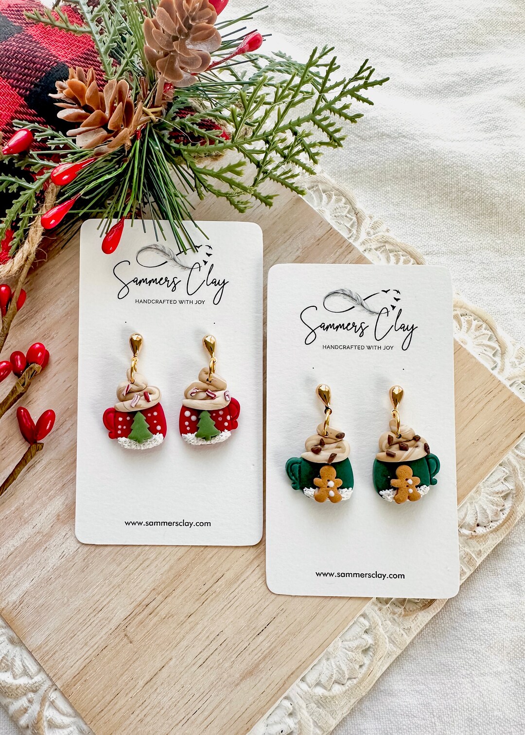 Clay Earrings Festive Hot Cocoa Dangles Holidays Earrings Etsy