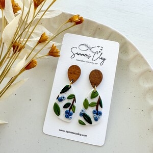 Clay Earrings | Tear Drop Shape Blueberry Leafy | Handcrafted Lightweight | Unique Handmade Gifts| Fun and Comfy Wear | Statement Jewelry |