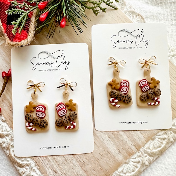 Clay Earrings | Christmas Treats Board | Holidays Earrings|  | Fun Winter Jewelry | Unique Christmas Gift | Cute Dangles