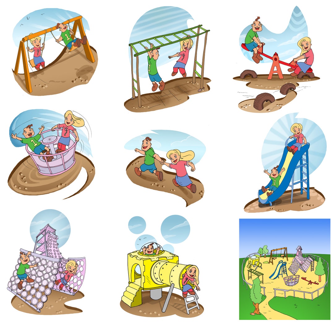 Kids Playing Clipart of Children Playing at the Playground Clipart