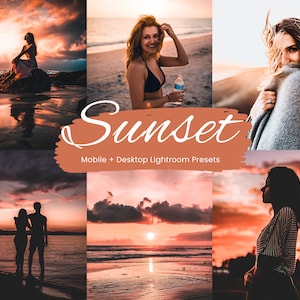 10 Sunset Lightroom Presets, Sunset presets, Beach presets, Summer presets, Vacation presets, Mobile + Desktop | 2023
