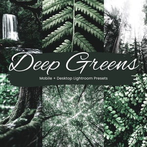 5 Deep Greens, Dark Greens, Moody greens, Cinematic greens, Forest Lightroom Presets, Mobile + Desktop, 2023