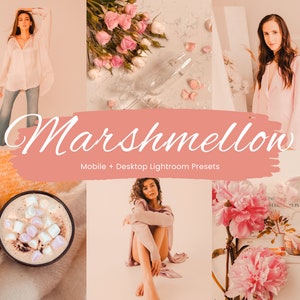 20 Marshmallow Lightroom Mobile & Desktop Presets, Pink Blogger Influencer Presets, Light Airy Photo Editing Filter for Instagram, Pink Feed
