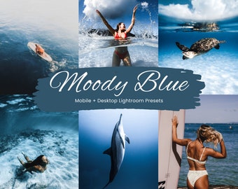 10 Moody Blue Lightroom Presets, Blue Presets, Moody Presets, Deep Blue Presets, Dark Blue Presets, Mobile + Desktop | 2023