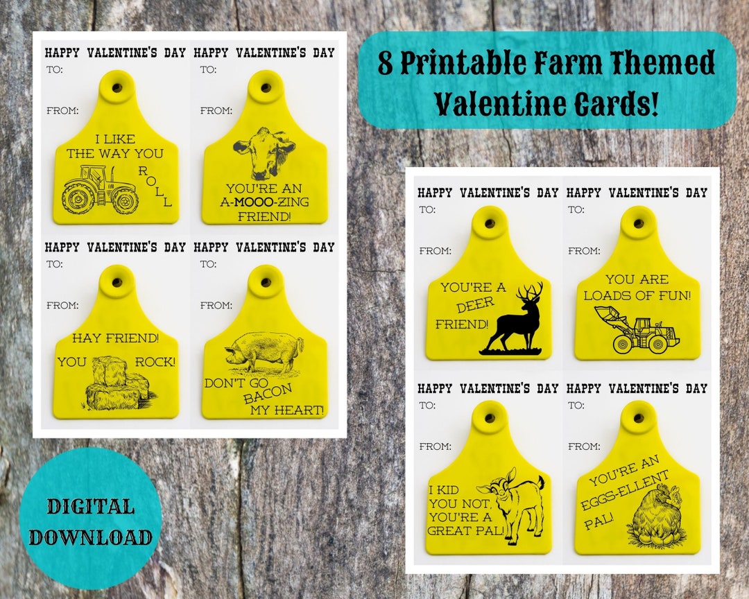 Printable Kids Valentine Cards for Classroom Exchange Farm - Etsy