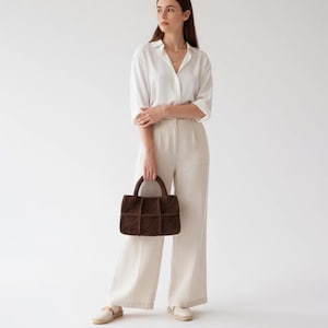 Crochet Beige CrossbodyBag, Unique Minimalist Knit Tote, Rectangular Small Patchwork Handbag, Custom Versatile Square Pattern WristBag Purse