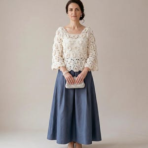 Irish Crochet Rose Blouse, 3D Floral Lace Top Wide Sleeve, Wedding Boho Occasion Pull, Slow Fashion Gift Women - Artisan Handmade in EU