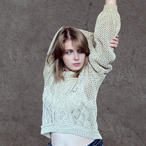 Chunky Cable Knit Irish Crewneck Sweater | Custom Sheer Aran Pullover-Crop Top | Pure Cotton | Slow Fashion Heritage Handcrafted in the EU